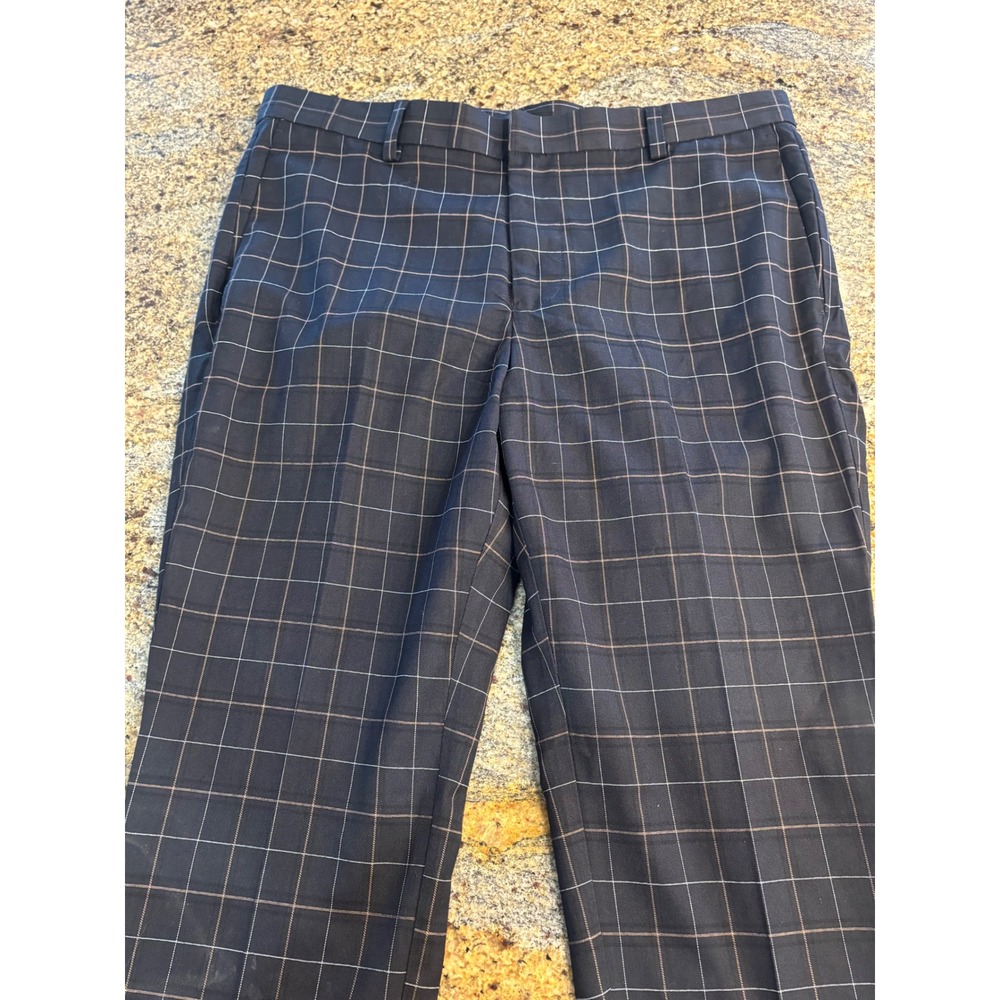 NWT H&M Mens Skinny Fit Windowpane Plaid Dress Pants Navy Blue Size 33